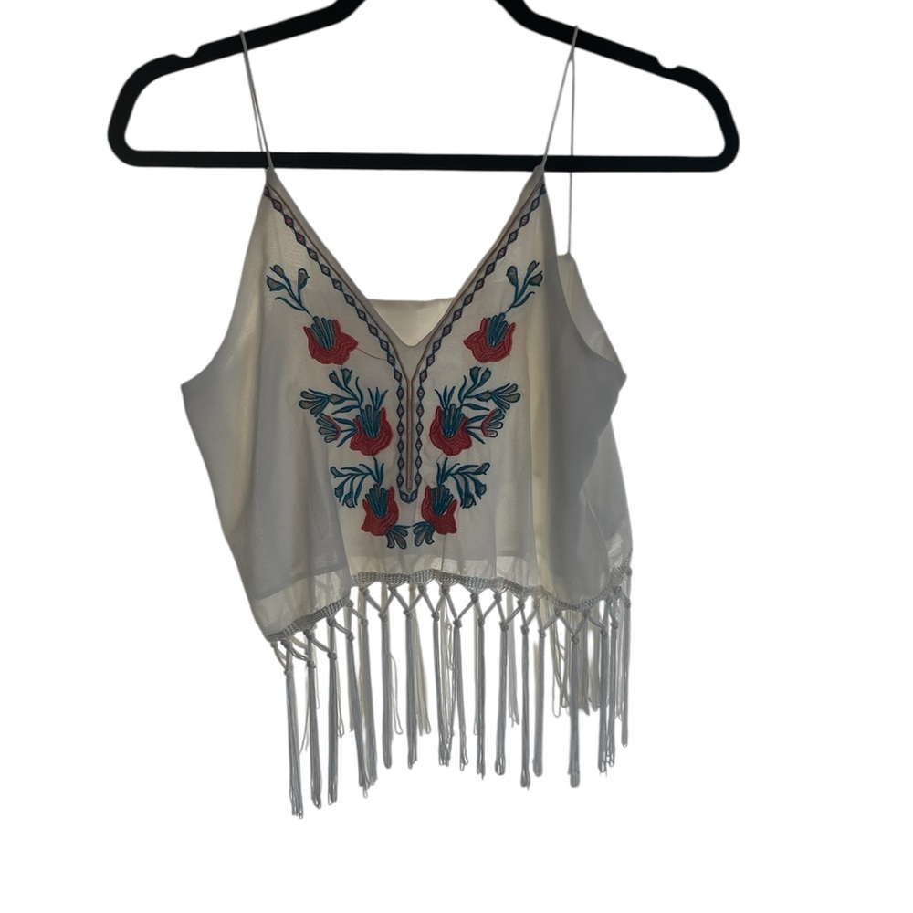 Embroidered Fringe Hem Top - Picture 1 of 5